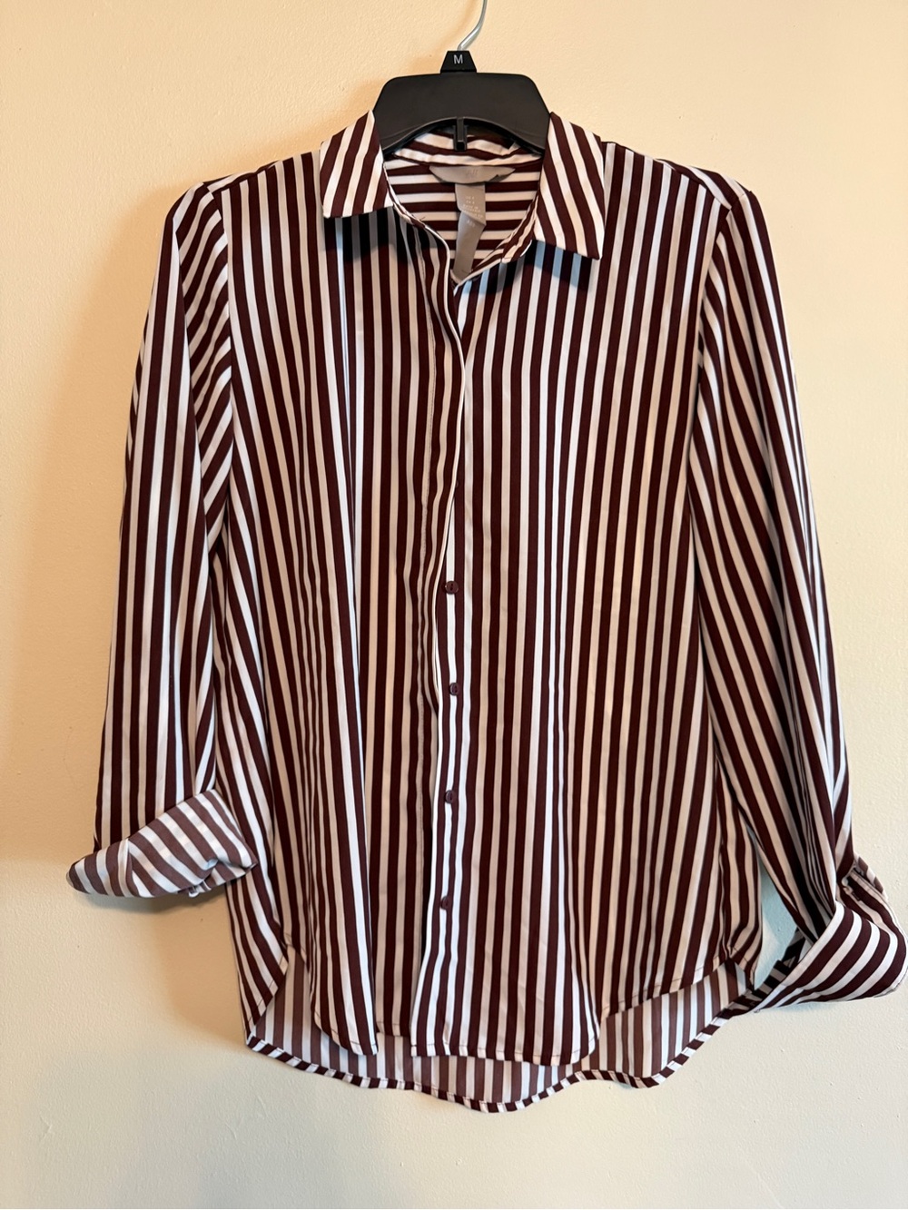 H&M Maroon and White Vertical Stripe Button-Down Shirt
